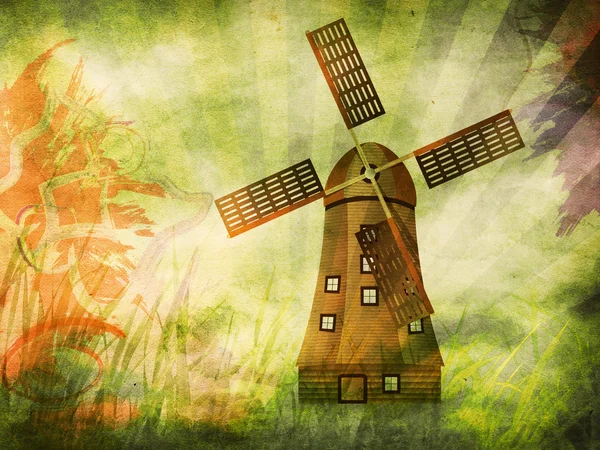Grunge background with windmill — Stock Photo, Image