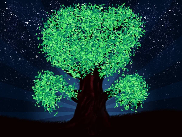 Fantasy albero notturno di colore verde — Foto Stock