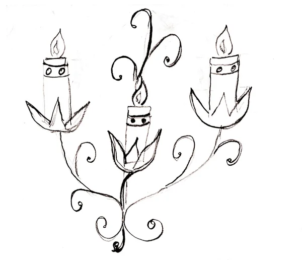 Ručně kreslená svíčka — Stock fotografie