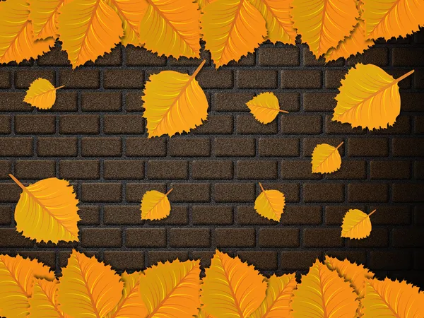 叶子和砖墙 — 图库照片