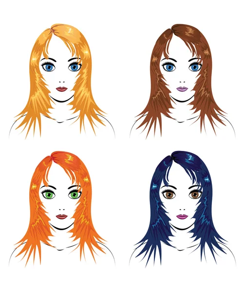 女孩与不同的头发颜色 — 图库矢量图片