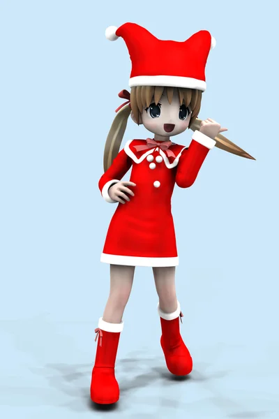 3D аніме дівчина в різдвяній сукні — стокове фото