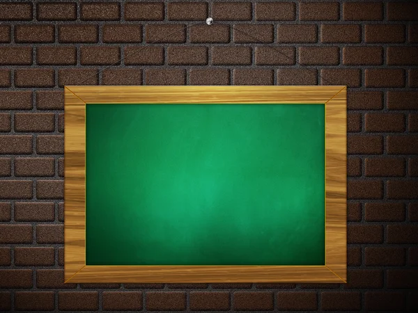 Green chalkboard hang on brick wall — Stock Photo, Image