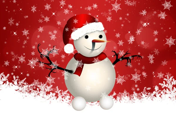 Cute snowman on red background — Stock Photo, Image