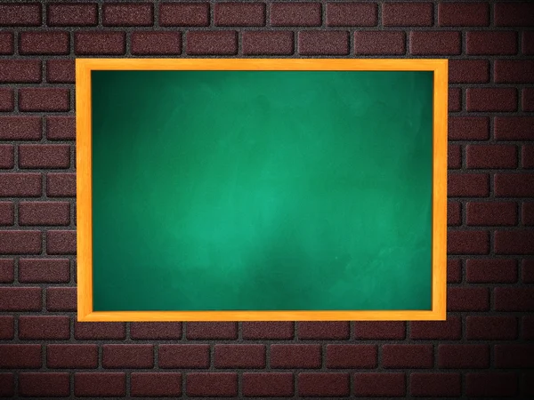 Chalkboard of green color on brick wall — Stock Photo, Image