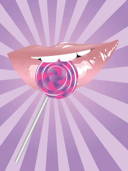 Labios y sabrosa piruleta — Vector de stock