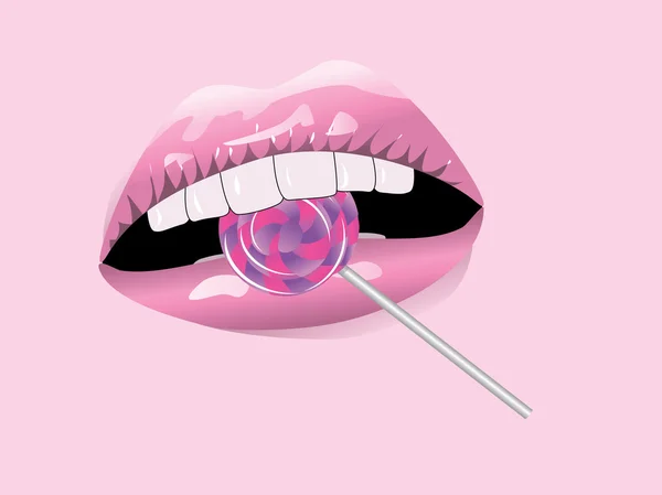 Lips and tasty lollipop — Stock Vector