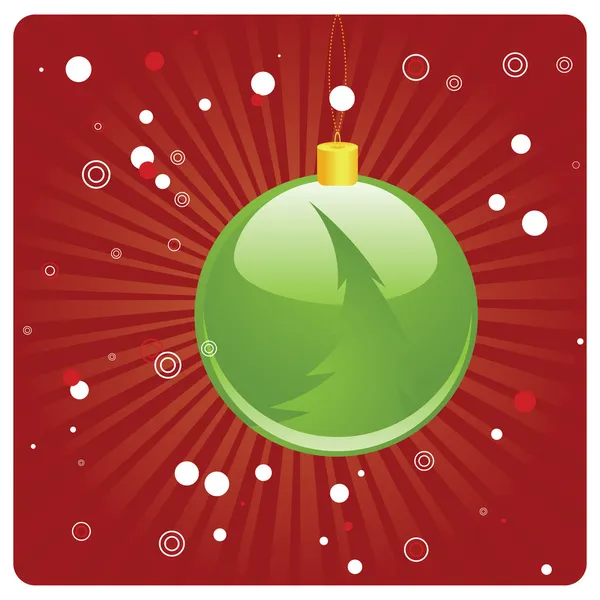 Palla di Natale verde su sfondo rosso — Vettoriale Stock