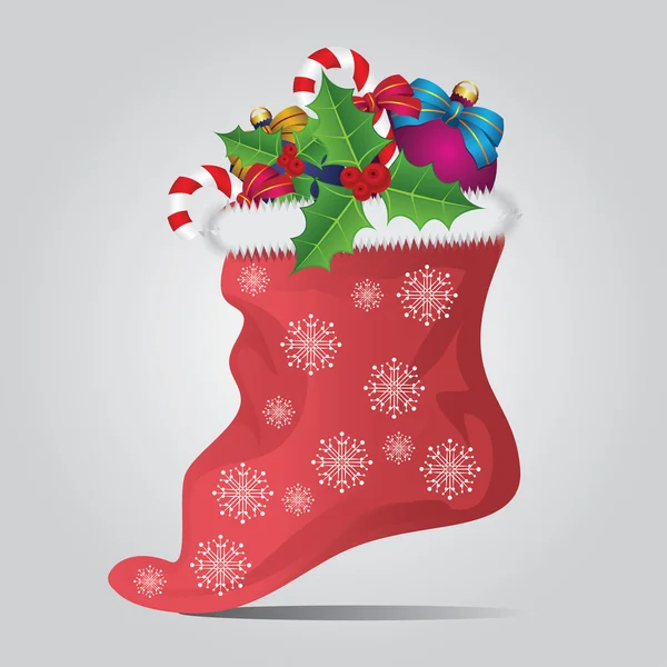 Calcetín de Navidad sobre fondo gris — Vector de stock