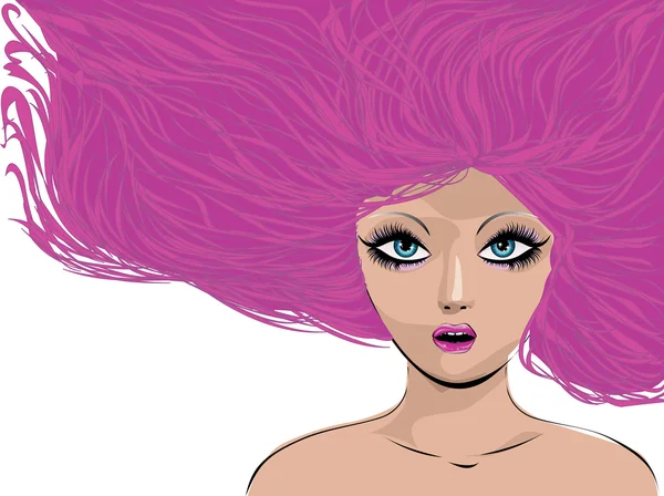 Menina com cabelo rosa — Vetor de Stock