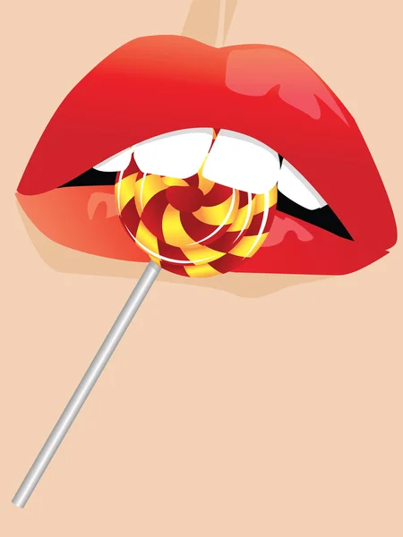 Läppar och välsmakande lollipop — Stock vektor