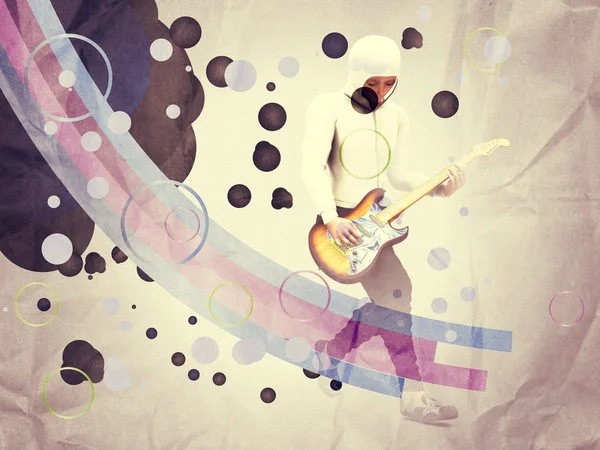 Grunge muziek poster met gitarist — Stockfoto