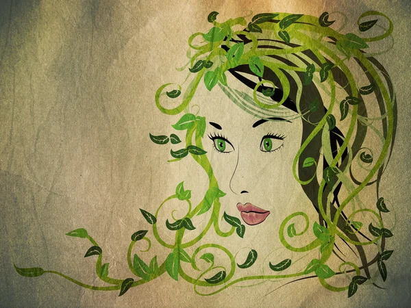 Menina grunge com cabelo floral — Fotografia de Stock