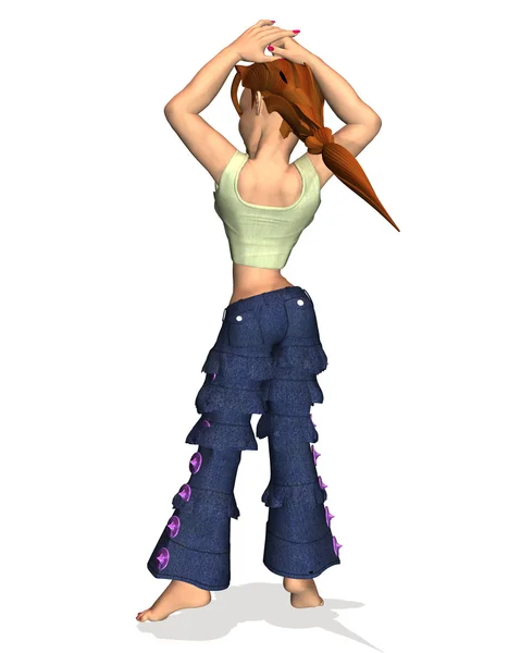 Cartoon girl casual pose back view — Stock Photo, Image