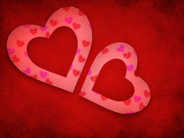 Textured hearts on red background — Stock Photo, Image