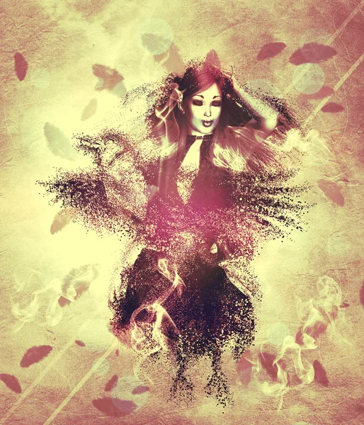 Girl with ravens manipulation — Stock Photo, Image