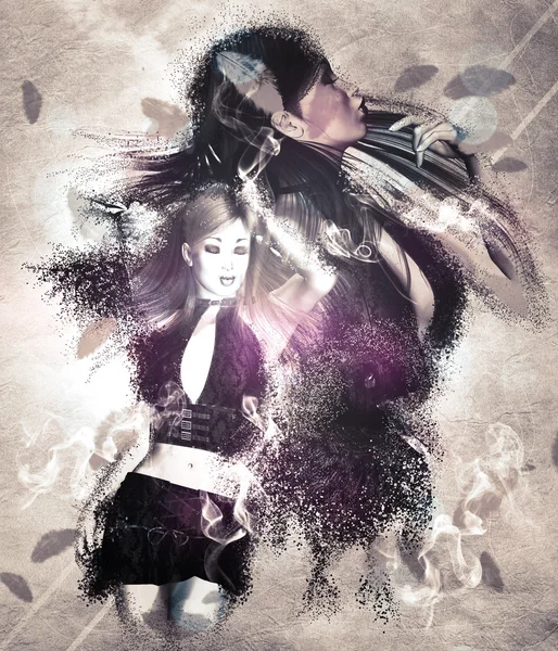 Girl with ravens manipulation — Stock Photo, Image