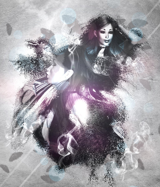 Девушка с воронами манипулирует
