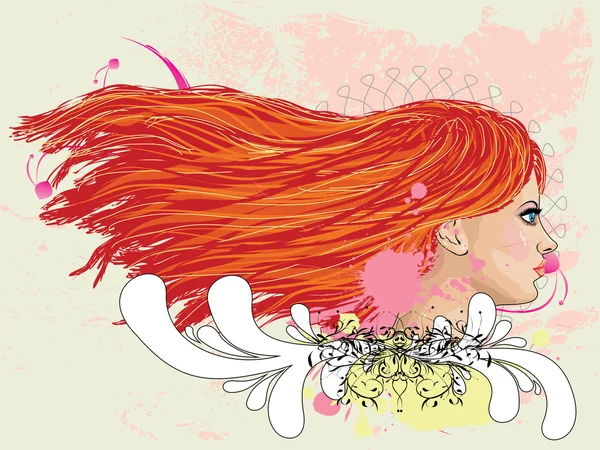 Floral portrait of red haired girl — Stock Vector