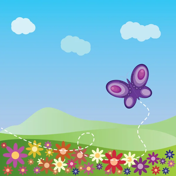 Paisaje de verano con mariposa — Vector de stock