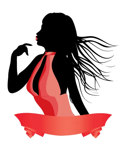 Silhouette of a girl in red — Stock Vector