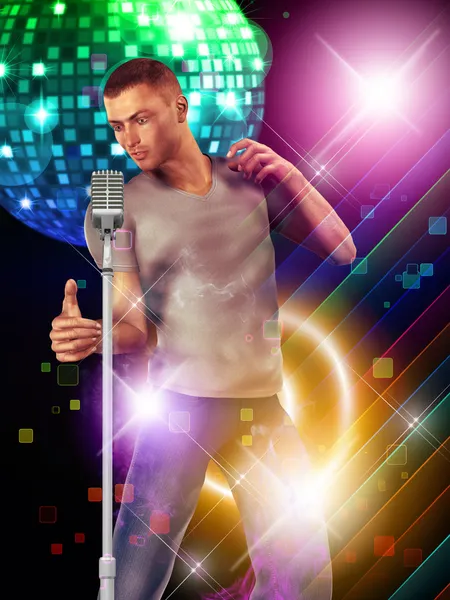 Dancing guy with microphone — Stock Photo, Image