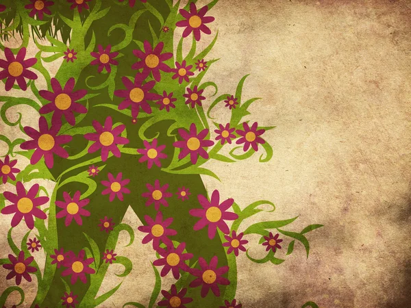 Grün blumig mit Blumen auf Papier — Stockfoto