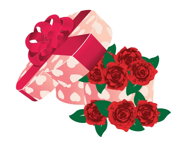 Rosas en caja en forma de corazón — Archivo Imágenes Vectoriales