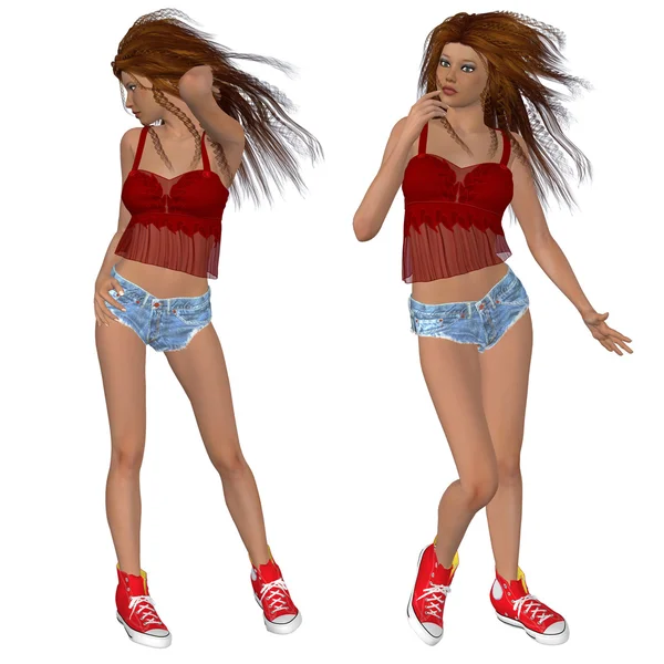 Dancing brunette girl in red top — Stock Photo, Image