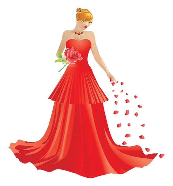 Femme blonde en robe rouge — Image vectorielle