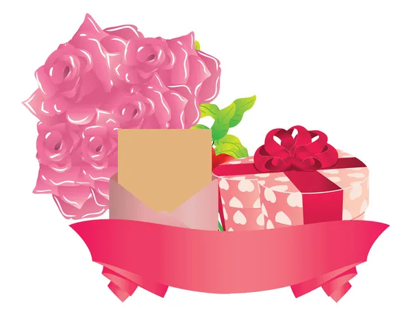 Regalo y rosas — Vector de stock