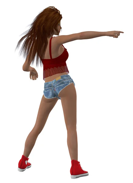 Dancing brunette girl in red top — Stock Photo, Image