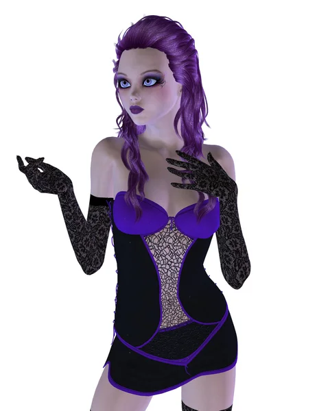 紫罗兰色礼服的哥特式女孩 — 图库照片