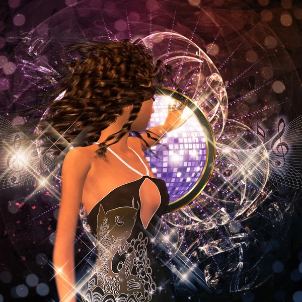 Muziek poster met brunette meisje — Stockfoto