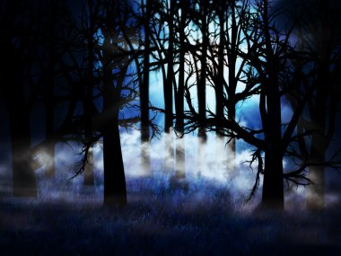 Dark foggy forest clipart