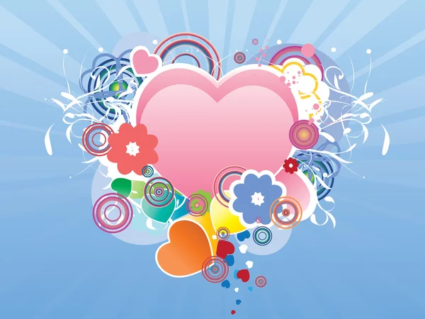 Dia dos Namorados cartão com coração e florescer — Vetor de Stock