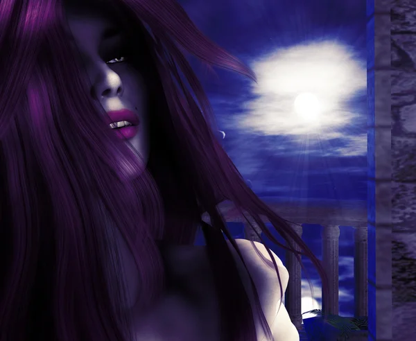 Vampyr på natten balkong — Stockfoto