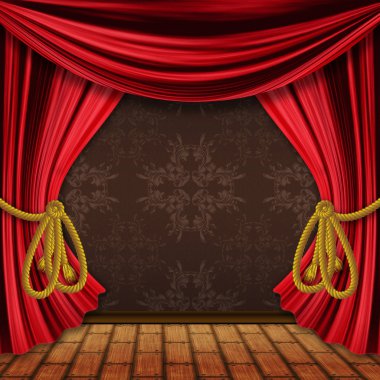 Opened red stage curtains clipart