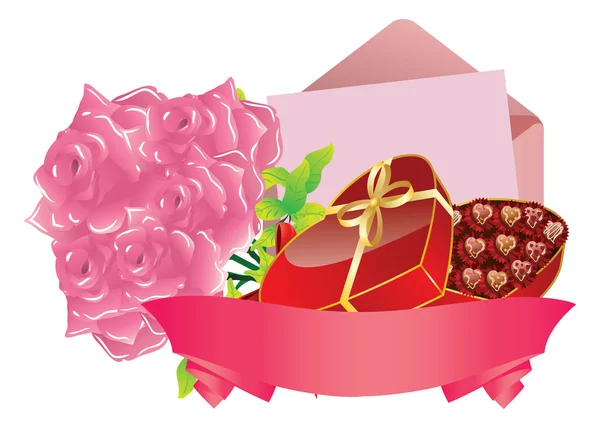Cadeau et roses — Image vectorielle