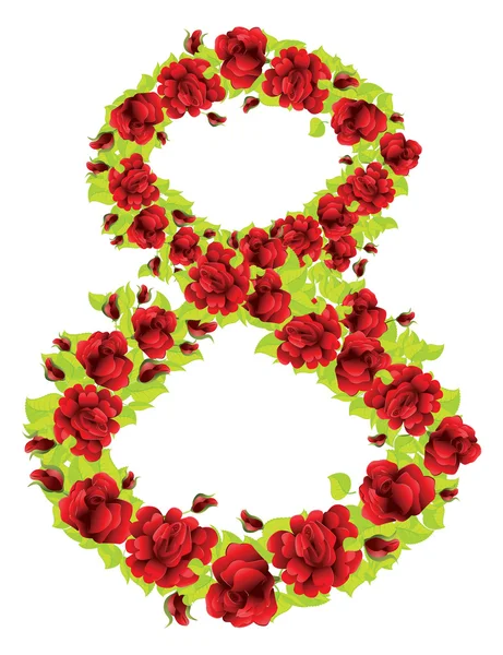 Nombre 8 de roses — Image vectorielle