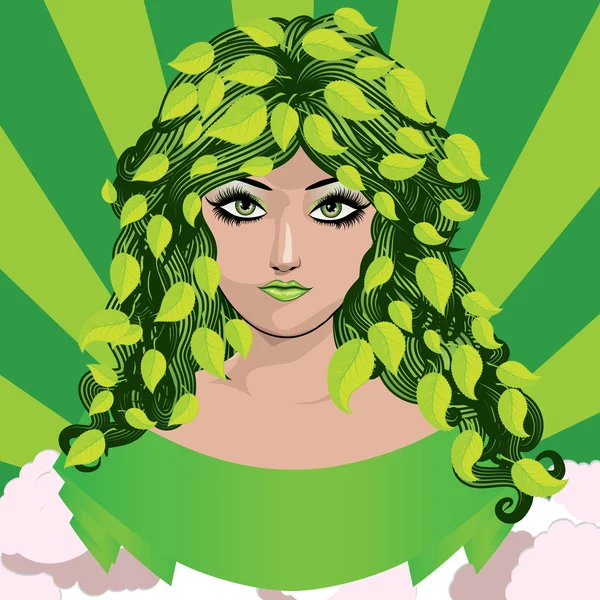 Весенняя девушка с зелеными листьями — стоковый вектор