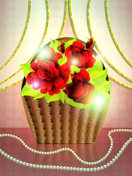 Basket of roses on holiday background — Stock Photo, Image