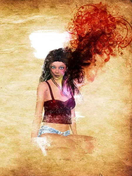 Girl with red smoke — Stock Photo, Image