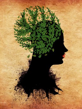 yeşil yaprakları ile kız