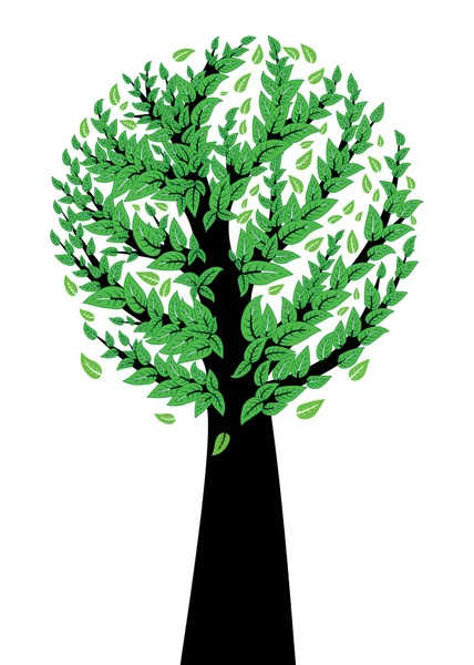 Árbol de primavera con hojas verdes — Vector de stock