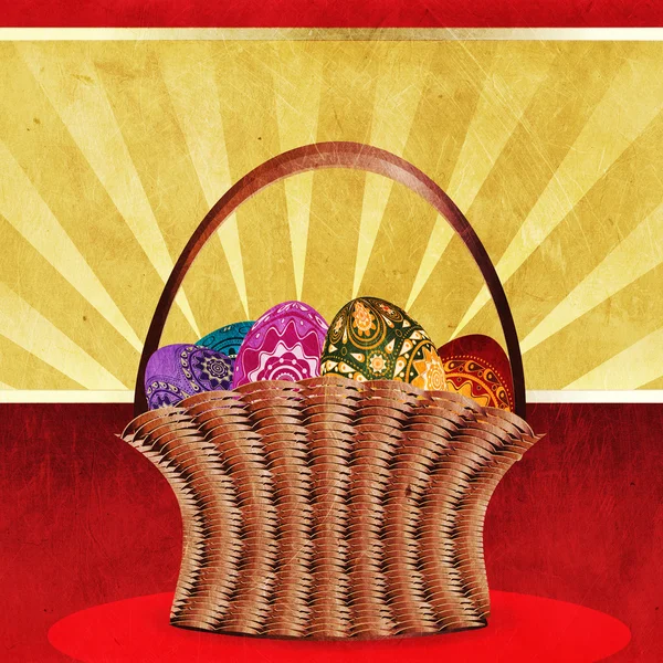 Easter card with basket of eggs — Stock Photo, Image