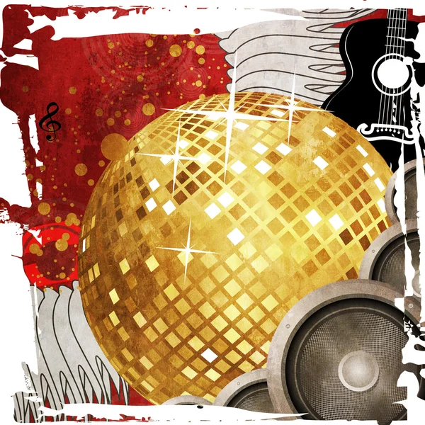 Zlatá disco koule na červeném pozadí — Stock fotografie