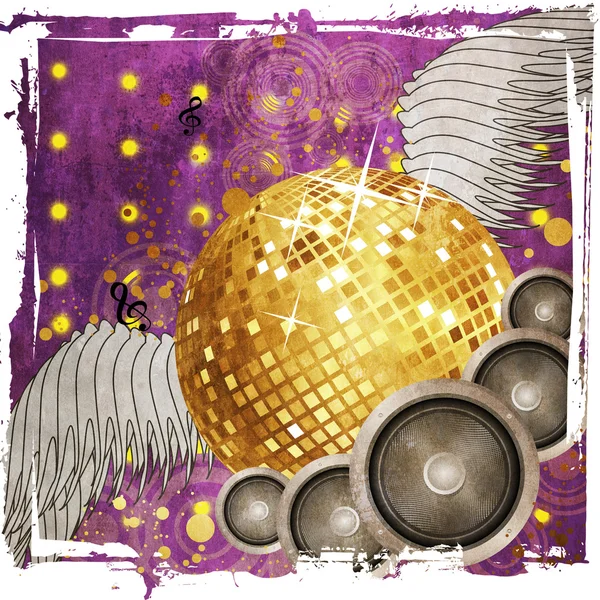 Grunge zlatá disco koule s křídly — Stock fotografie