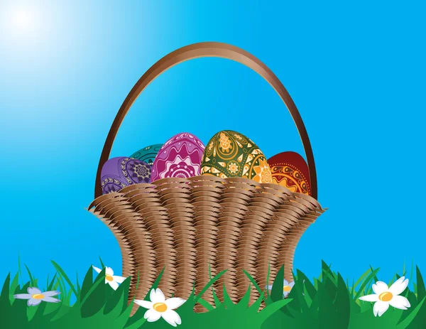 Basket with easter eggs — Stock Vector