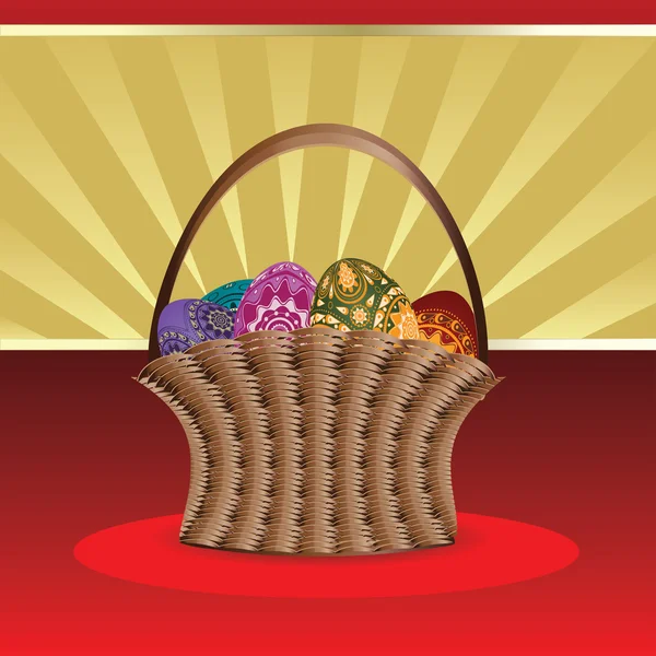 复活节贺卡用篮子里的鸡蛋 — 图库矢量图片